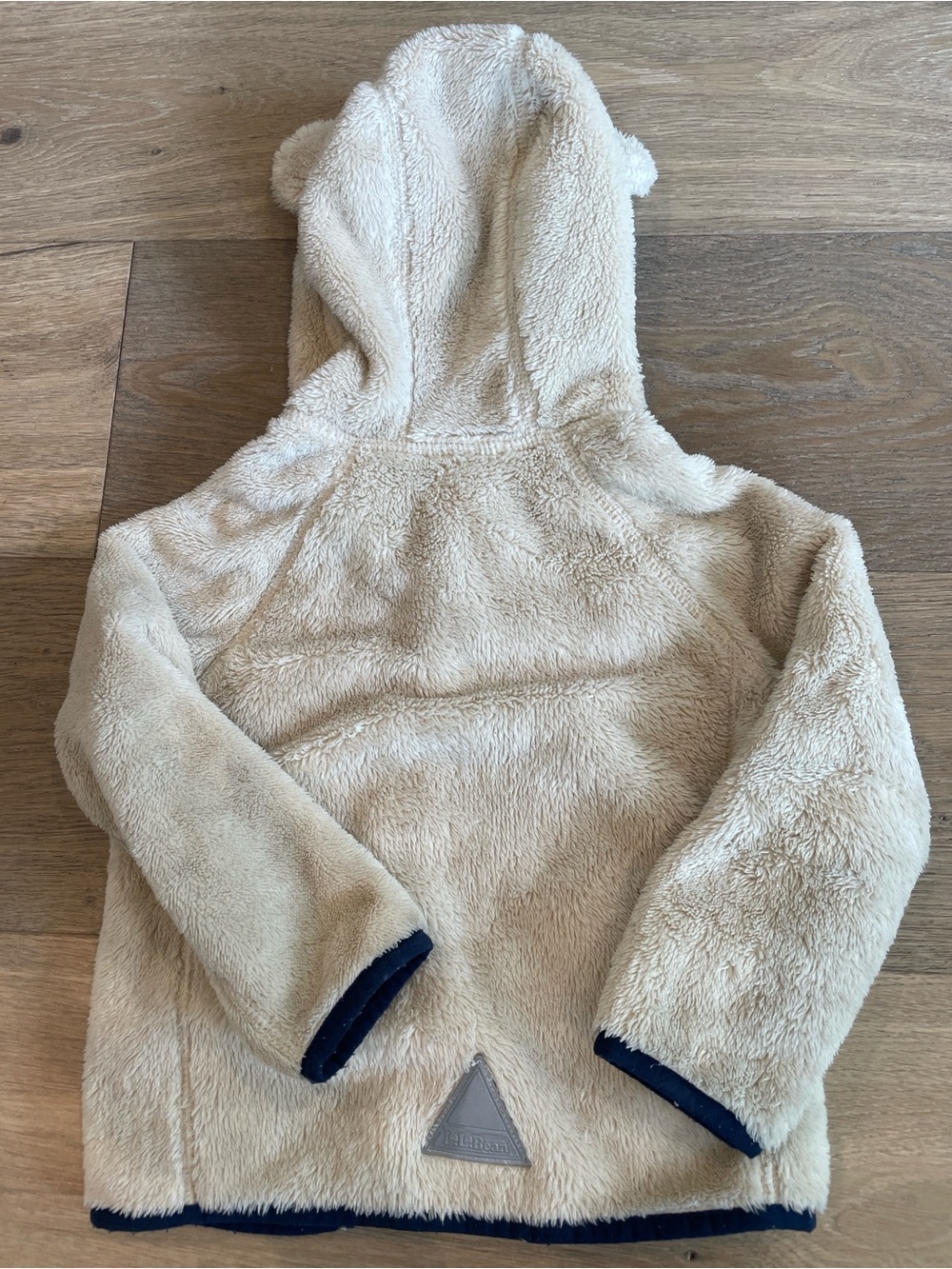 L.L.Bean Cream Teddy Fleece Hooded Jacket with Navy Trim - Picture 2 of 3